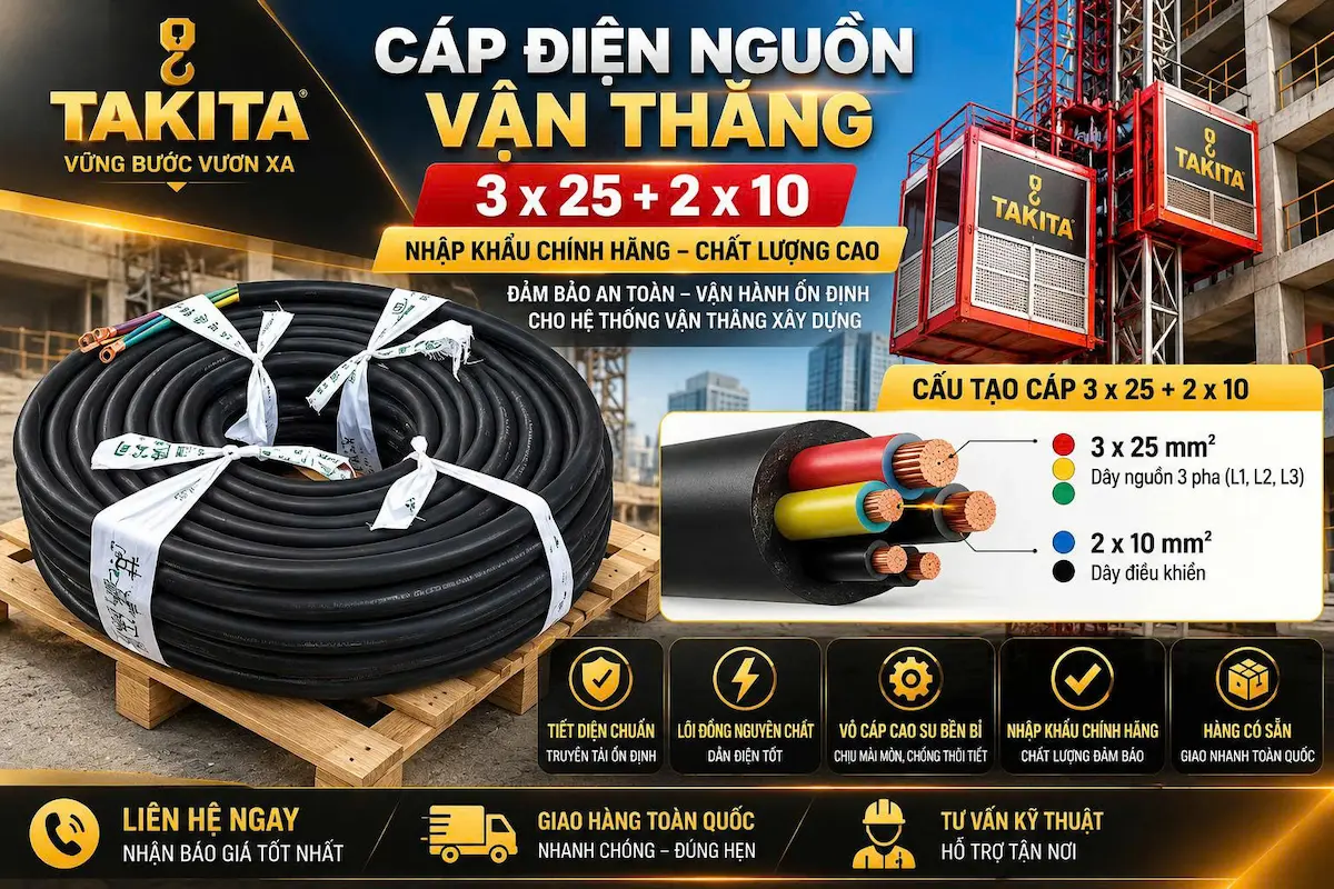 Cáp điện nguồn vận thăng 3 x 25 + 2 x 10 mm²