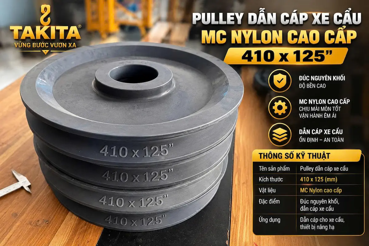 Pulley dẫn cáp xe cẩu MC Nylon cao cấp kích thước 410×125 mm